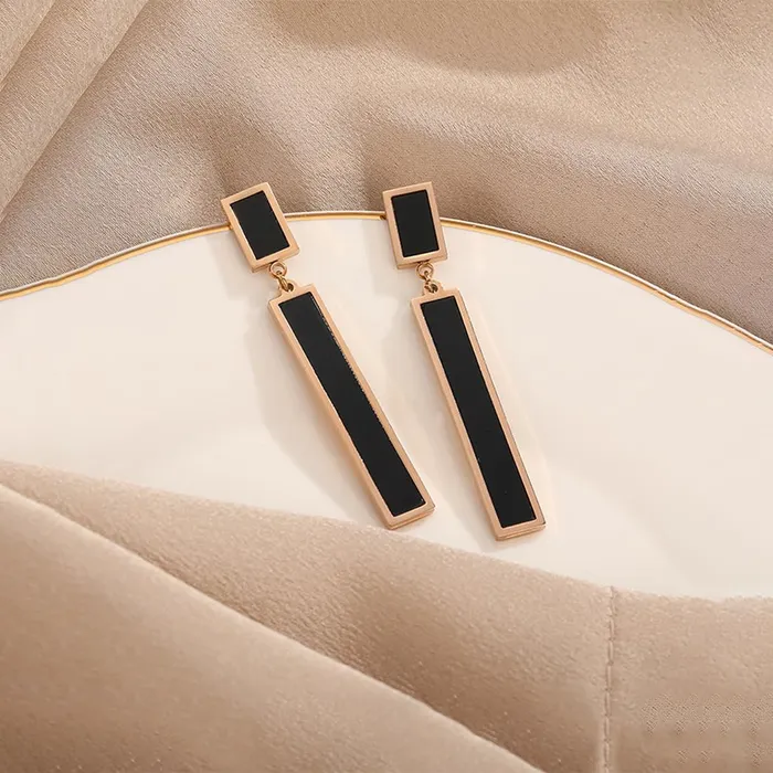 Kairangi Long Earrings for Women Western Rose Gold Plated Stainless Steel Black Square Drop Danglers Earrings For Women and Girls Kairangi Earrings