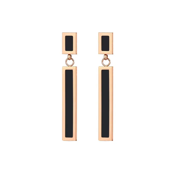 Kairangi Long Earrings for Women Western Rose Gold Plated Stainless Steel Black Square Drop Danglers Earrings For Women and Girls Kairangi Earrings
