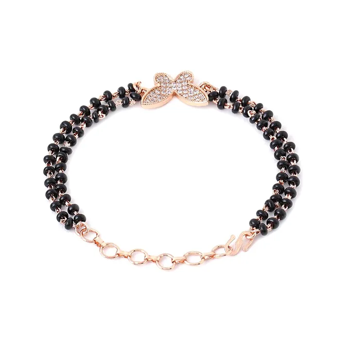Kairangi Mangalsutra Bracelet for Women Black Beads Butterfly Charm Rose Gold Plated Hand Mangalsutra Bracelets for Women Marriage Anniversay Birthday Gift For Wife and Women Kairangi Rings