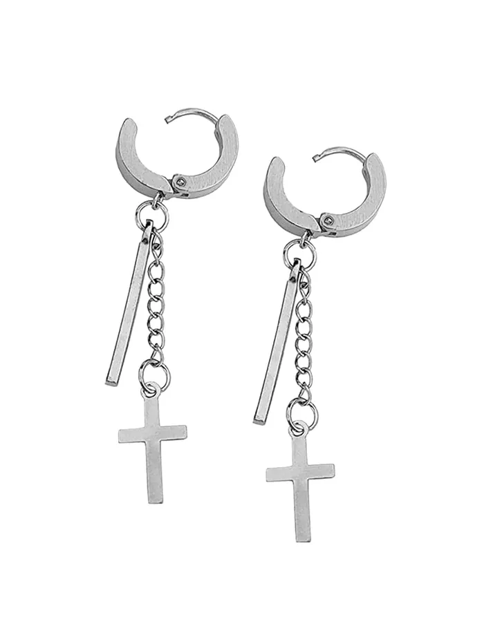 Kairangi Necklaces Kairangi Earrings for Men and Boys 2 Pcs Stainless Steel Cross Dangler Huggie Hoop Earrings for Men Accessoriess Jewellery for Men Birthday Gift for Men and Boys Anniversary Gift for Husband