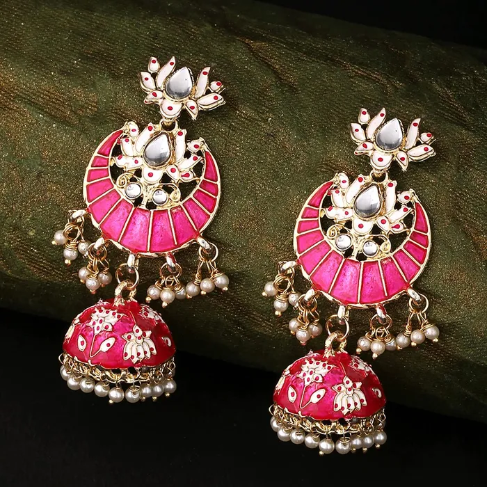 Kairangi Necklaces Kairangi Jhumka Earrings for Women Gold Plated Traditional Pink Meenakari Lotus Chandbali Jhumka Earrings for Women and Girls Kairangi Necklaces Kairangi Jhumka Earrings for Women Gold Plated Traditional Pink Meenakari Lotus Chandbali Jhumka Earrings for Women and Girls