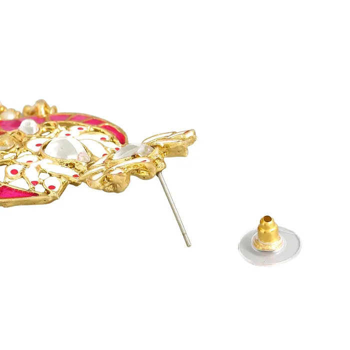 Kairangi Necklaces Kairangi Jhumka Earrings for Women Gold Plated Traditional Pink Meenakari Lotus Chandbali Jhumka Earrings for Women and Girls
