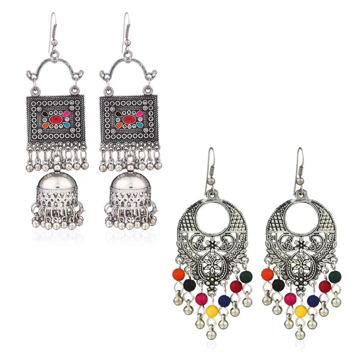 Kairangi Oxidised Earrings for Women Oxidized Silver Combo of 2 Pairs Chandbali Traditional Jhumka Earrings for Women and Girls Kairangi Necklaces Kairangi Oxidised Earrings for Women Oxidized Silver Combo of 2 Pairs Chandbali Traditional Jhumka Earrings for Women and Girls Kairangi Necklaces