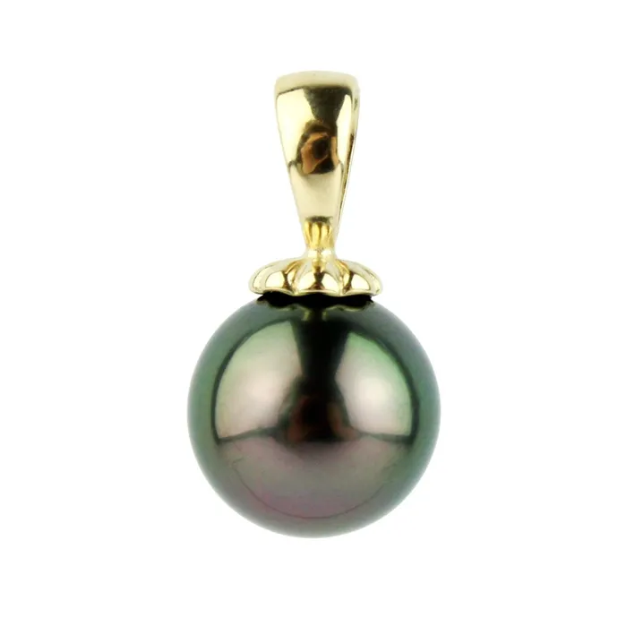 Kamoka Pearl Necklaces Green Aubergine Peacock 10mm Tahitian Pearl Pendant
