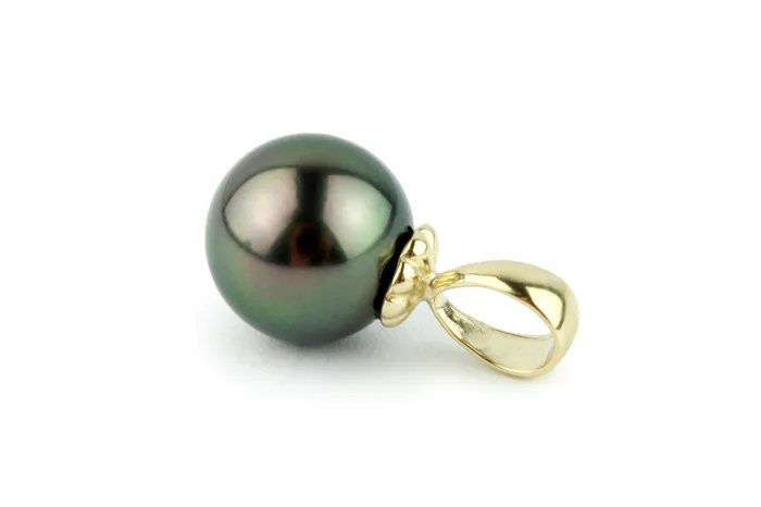 Kamoka Pearl Necklaces Green Aubergine Peacock 10mm Tahitian Pearl Pendant