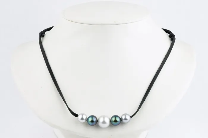 Kamoka Pearl Quintuple BlueGreen 9212mm Mana Pearl Necklace Necklaces