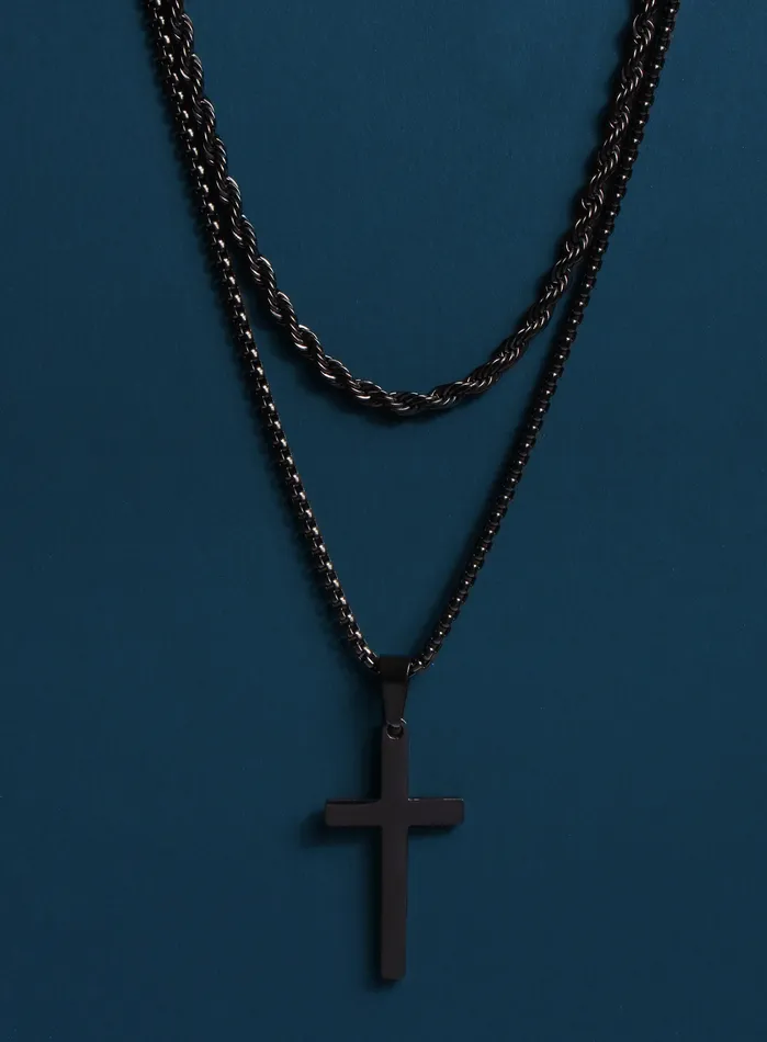 Large Black Cross Necklace Set for Men WE ARE ALL SMITH Mens Jewelry Clothing Necklaces Large Black Cross Necklace Set for Men WE ARE ALL SMITH Mens Jewelry Clothing Necklaces