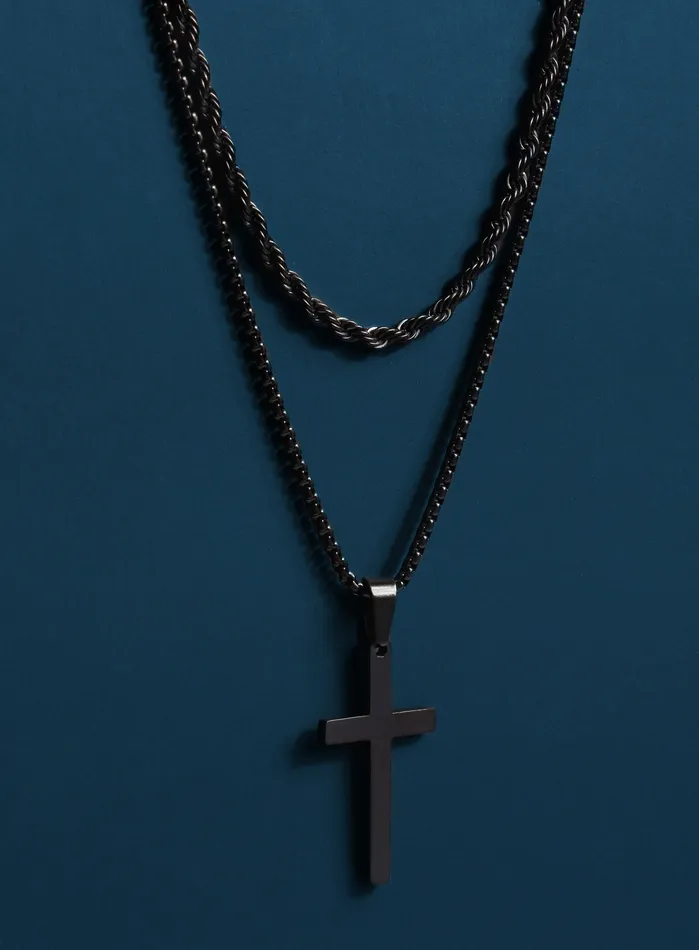 Large Black Cross Necklace Set for Men WE ARE ALL SMITH Mens Jewelry Clothing Necklaces Large Black Cross Necklace Set for Men WE ARE ALL SMITH Mens Jewelry Clothing Necklaces