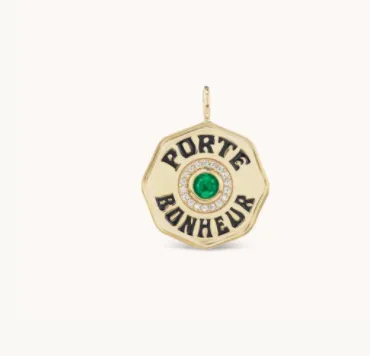Marlo Laz Charm Necklaces Large Emerald Porte Bonheur Charm