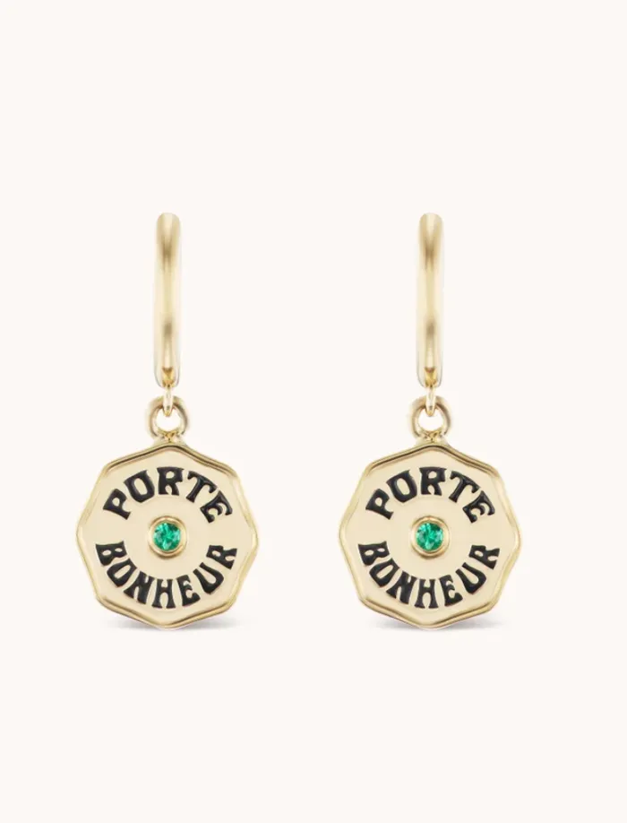 Marlo Laz Earrings WEE PB HOOPS EMERALD