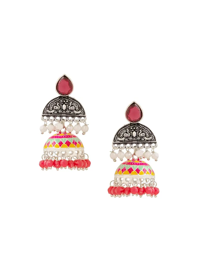 Meenakari Jhumka Earrings Silver Oxidized Multicolor Lightweight Stylish 5cm Multi Yellow Chimes Earrings Meenakari Jhumka Earrings Silver Oxidized Multicolor Lightweight Stylish 5cm Multi Yellow Chimes Earrings