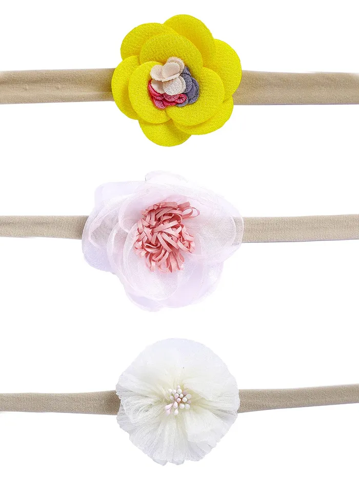 Melbees by Yellow Chimes Combo of 3 Stretcheable Hair Bands and 6 Floral Big Hair Clips Hair Accessories for Baby Infant Pack of 9 MultiColor Medium Yellow Chimes Necklaces