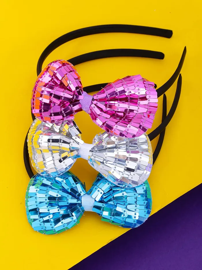 Melbees by Yellow Chimes Hair Bands for Girls Kids Hair Accessories for Girls Shimmering Bow Hairbands Multicolor Headband Set of 3 Pcs Hairband for Girls Kids Toddlers Yellow Chimes Necklaces
