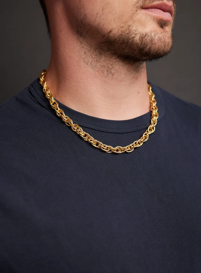 Mens Gold CHUNKY Thick Rope Chain Necklce WE ARE ALL SMITH Rings