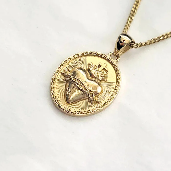 Necklaces 18k 14k gold sacred heart of jesus pendant necklace 1 carre dor