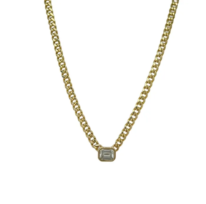 Necklaces Bezel Emerald Diamond Cuban Necklace Alev