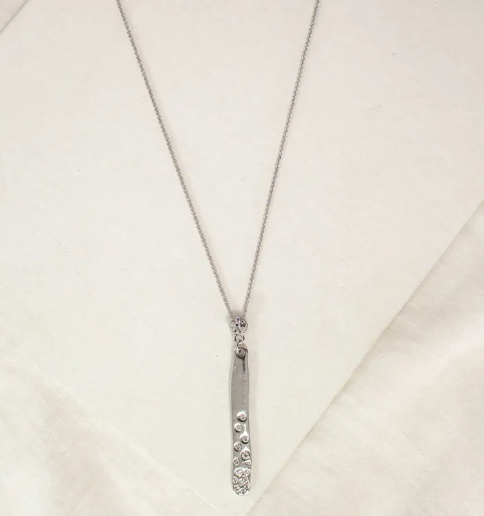 Necklaces Candlewick Gift Shop Hanging Cubic Zirconia Bar Necklace Silver