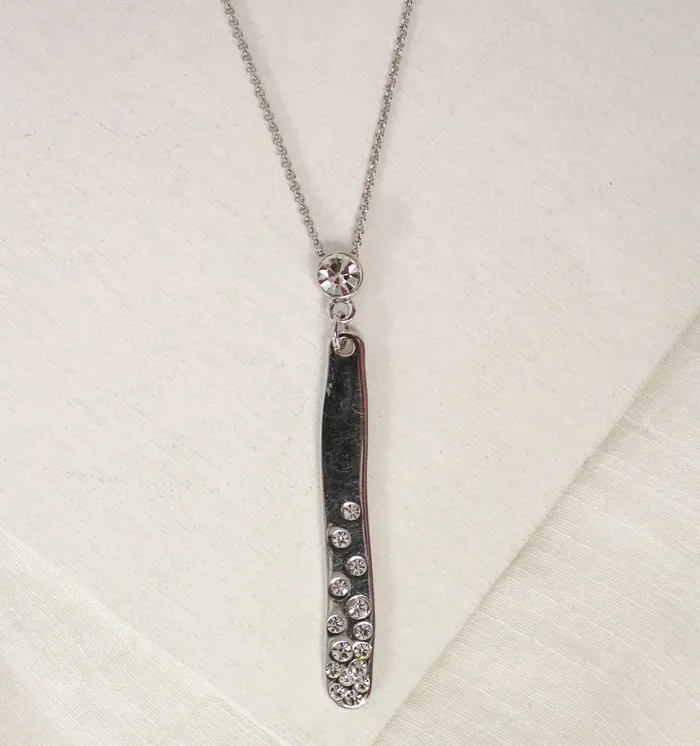 Necklaces Candlewick Gift Shop Hanging Cubic Zirconia Bar Necklace Silver