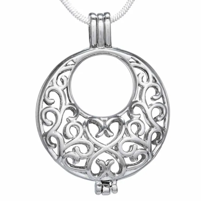 Necklaces CPSP042 Cage Pendant Silver Plated Half Moon Circle Arch Swirl Hearts Necklaces CPSP042 Cage Pendant Silver Plated Half Moon Circle Arch Swirl Hearts