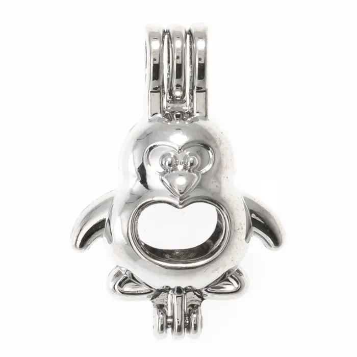 Necklaces CPSP263 Cage Pendant Silver Plated Penguin