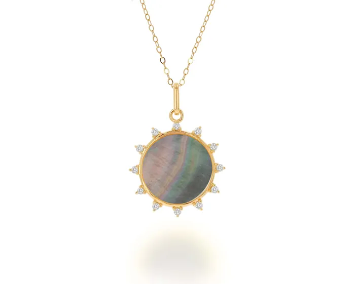 Necklaces Diamond and Grey Mother of Pearl Sun Charm Rachel Reid