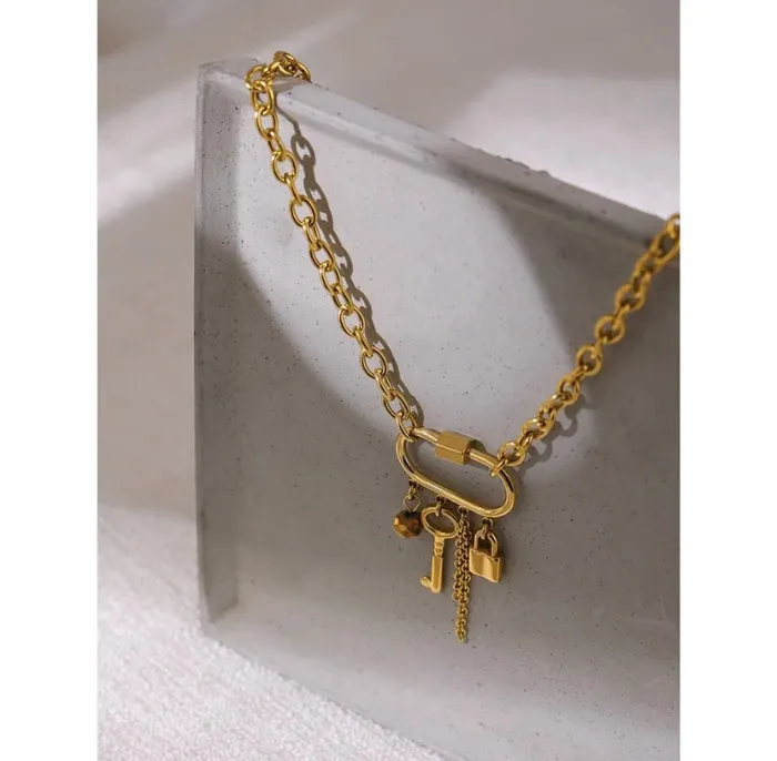 Necklaces Get Signatured Lock and Key Charm Necklace