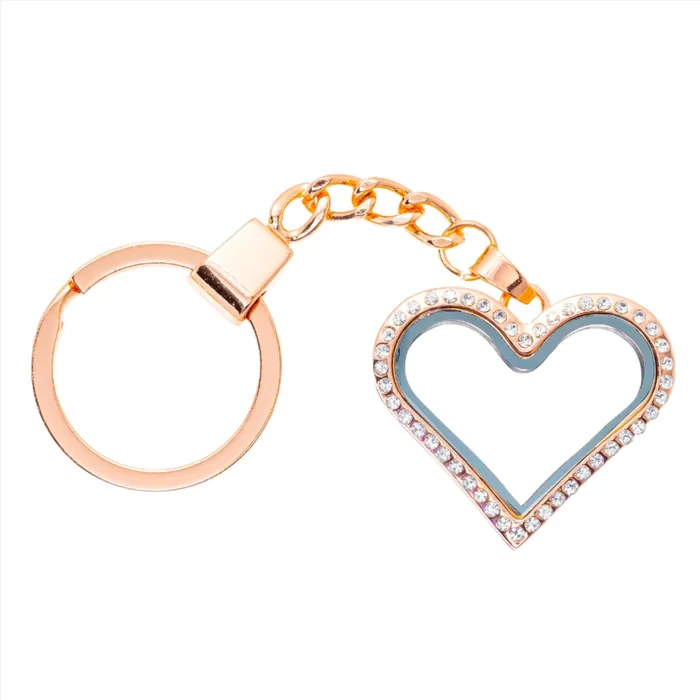 Necklaces Glass Locket Keychain Magnetic Rose Gold Long Heart JE0242