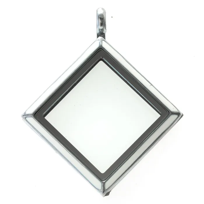Necklaces JE0272 Glass Locket Pendant Magnetic Enamel Diamond White