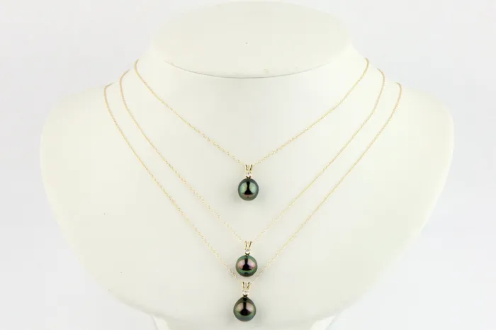 Necklaces Kamoka Pearl Tahitian Pearl Diamond Peacock Green toile Necklace