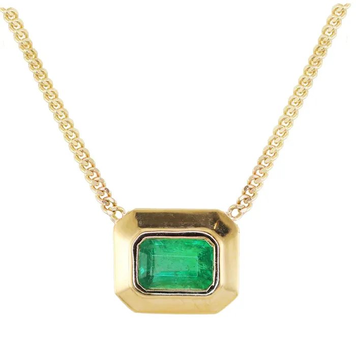 Necklaces Luna Skye 14kt Gold Thick Emerald Bezel Necklace on Flat Link Chain Necklaces Luna Skye 14kt Gold Thick Emerald Bezel Necklace on Flat Link Chain