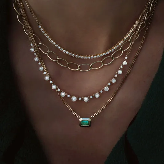 Necklaces Luna Skye 14kt Gold Thick Emerald Bezel Necklace on Flat Link Chain Necklaces Luna Skye 14kt Gold Thick Emerald Bezel Necklace on Flat Link Chain