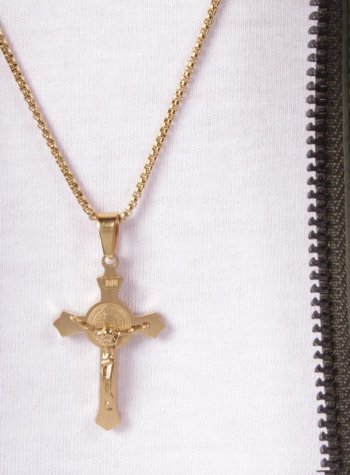 Necklaces Mens Necklace Gold Crucifix Pendant Necklace WE ARE ALL SMITH Mens Jewelry Clothing