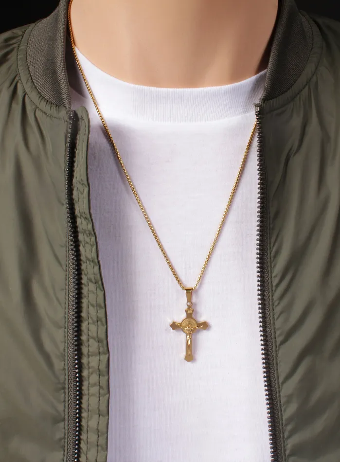 Necklaces Mens Necklace Gold Crucifix Pendant Necklace WE ARE ALL SMITH Mens Jewelry Clothing
