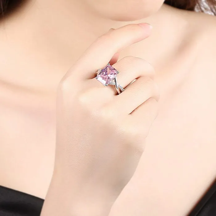 Necklaces Raajsi by Yellow Chimes Yellow Chimes A5 Grade Crystal Pink Big Crystal 925 Sterling Silver Plated Ring for Women and Girls
