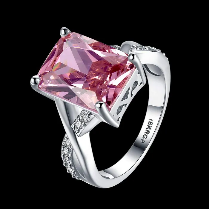 Necklaces Raajsi by Yellow Chimes Yellow Chimes A5 Grade Crystal Pink Big Crystal 925 Sterling Silver Plated Ring for Women and Girls