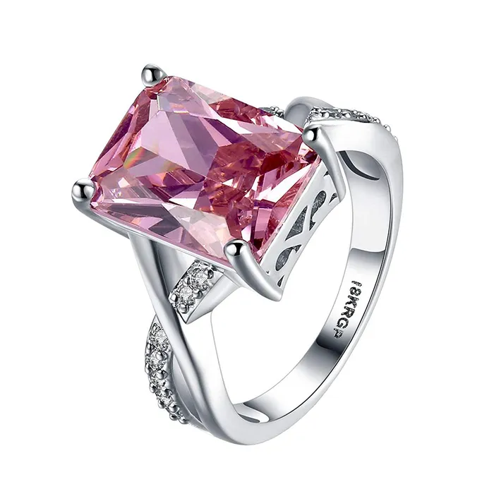 Necklaces Raajsi by Yellow Chimes Yellow Chimes A5 Grade Crystal Pink Big Crystal 925 Sterling Silver Plated Ring for Women and Girls