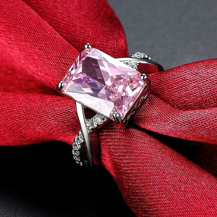 Necklaces Raajsi by Yellow Chimes Yellow Chimes A5 Grade Crystal Pink Big Crystal 925 Sterling Silver Plated Ring for Women and Girls