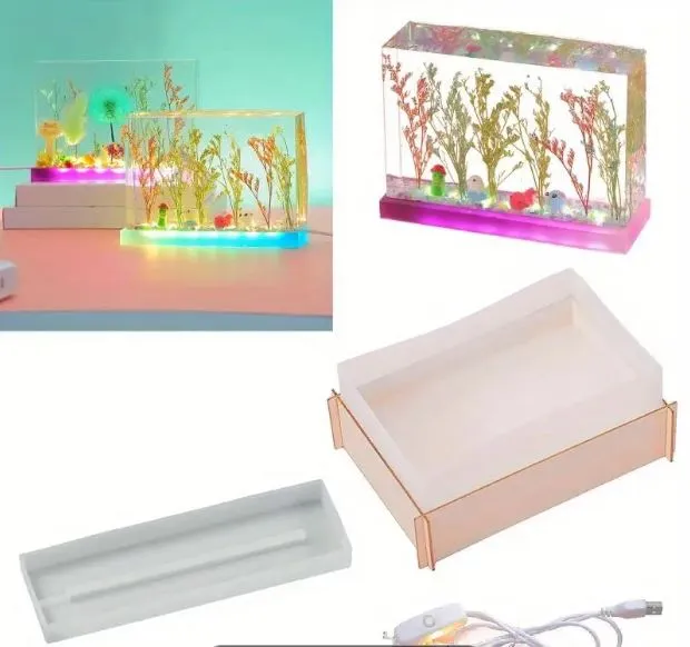 Necklaces Rectangular Photo Frame Silicone Mold with Yellow Light Base for Resin Art RESIN ART HUB Necklaces Rectangular Photo Frame Silicone Mold with Yellow Light Base for Resin Art RESIN ART HUB
