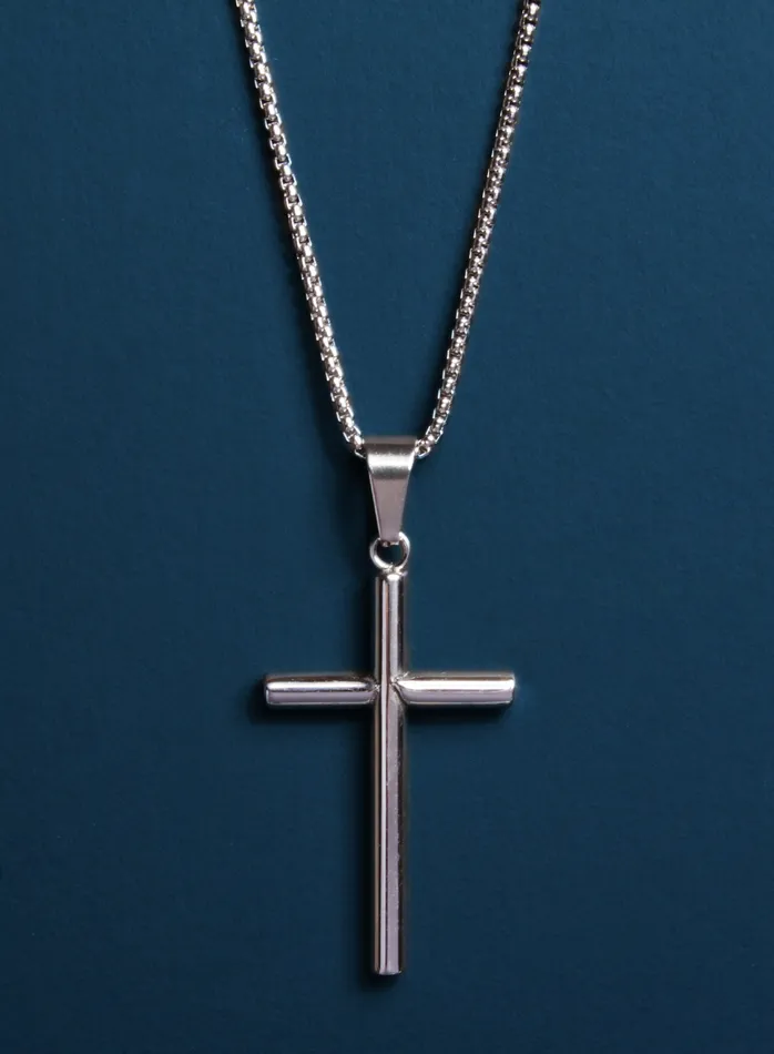 Necklaces WE ARE ALL SMITH Mens Jewelry Clothing Waterproof Large Mens Silver Cross Bamboo Style