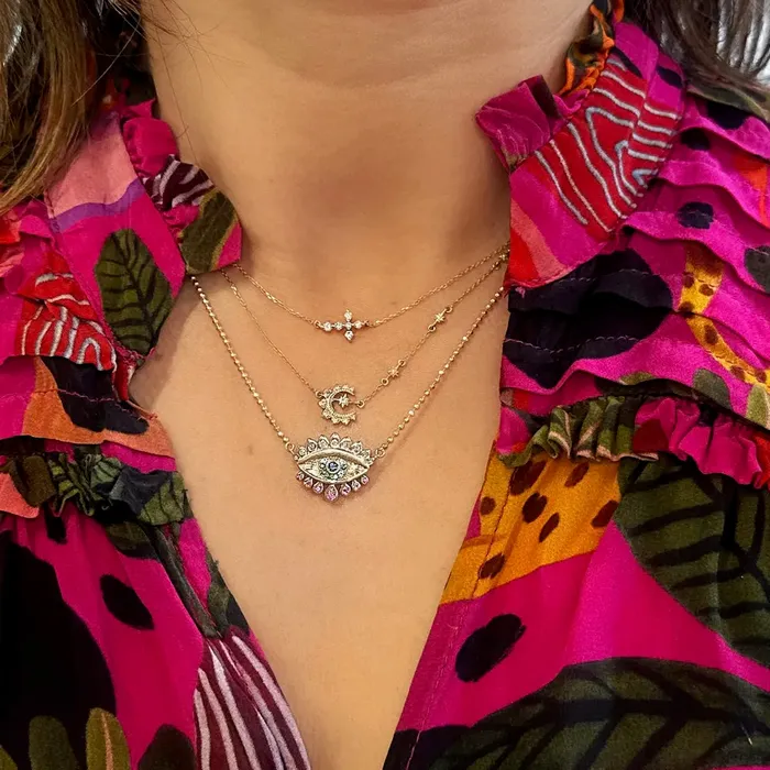 Necklaces Wish on a Star Crescent Moon and Star Necklace Three Stories Jewelry