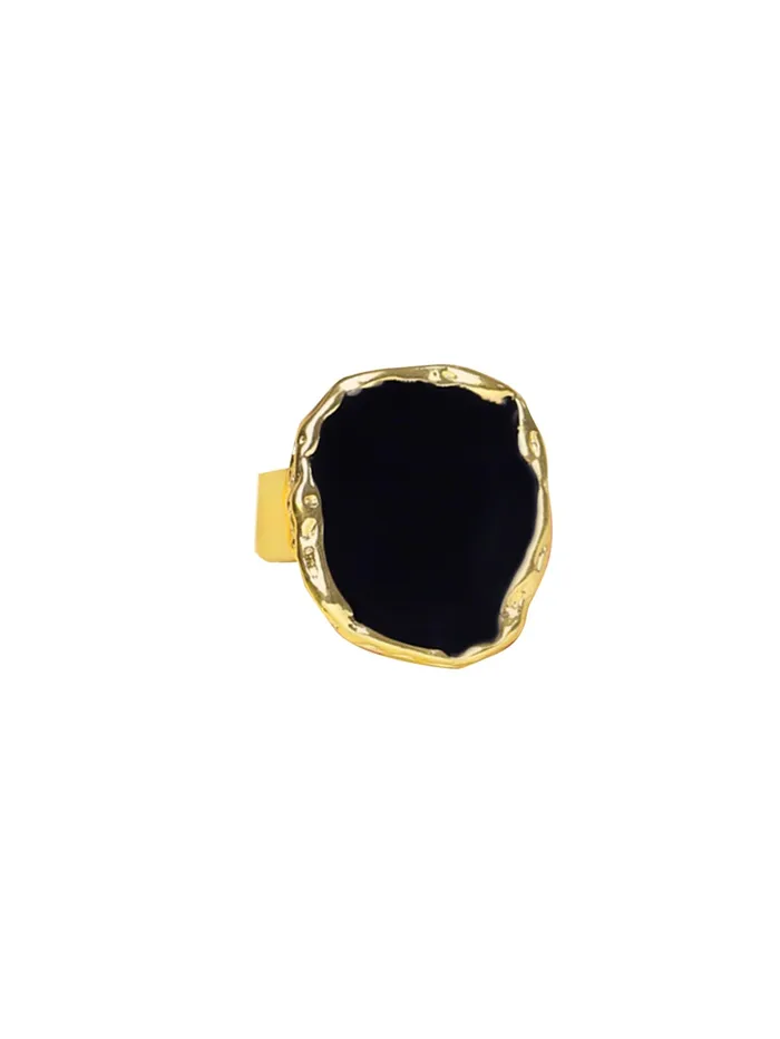 Necklaces Yellow Chimes Adjustable Golden Ring Big Black Chunky Statement Ring Size 7 Gold Plated For Women Necklaces Yellow Chimes Adjustable Golden Ring Big Black Chunky Statement Ring Size 7 Gold Plated For Women