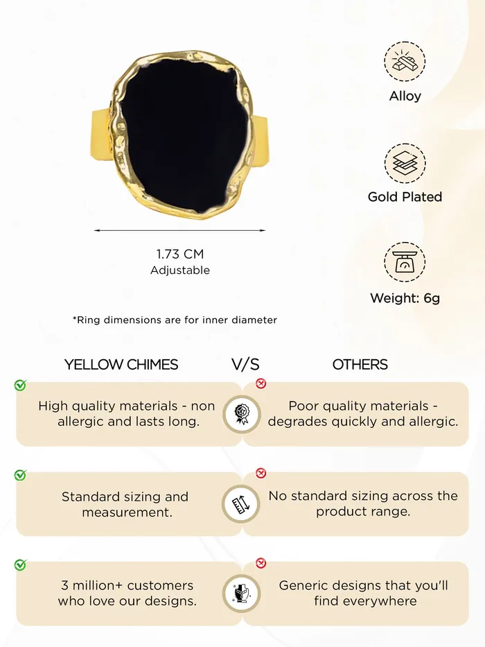 Necklaces Yellow Chimes Adjustable Golden Ring Big Black Chunky Statement Ring Size 7 Gold Plated For Women