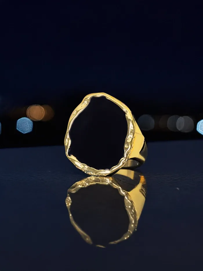 Necklaces Yellow Chimes Adjustable Golden Ring Big Black Chunky Statement Ring Size 7 Gold Plated For Women