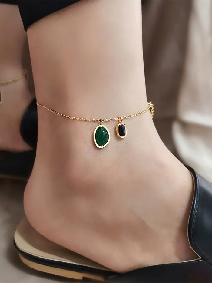 Necklaces Yellow Chimes Anklets for Women and Girls Fashion Golden Anklets for Women Gold Plated Green Ston Anklets Payal for Women Birthday Gift For Girls Women Anniversary Gift for Wife Yellow Chimes