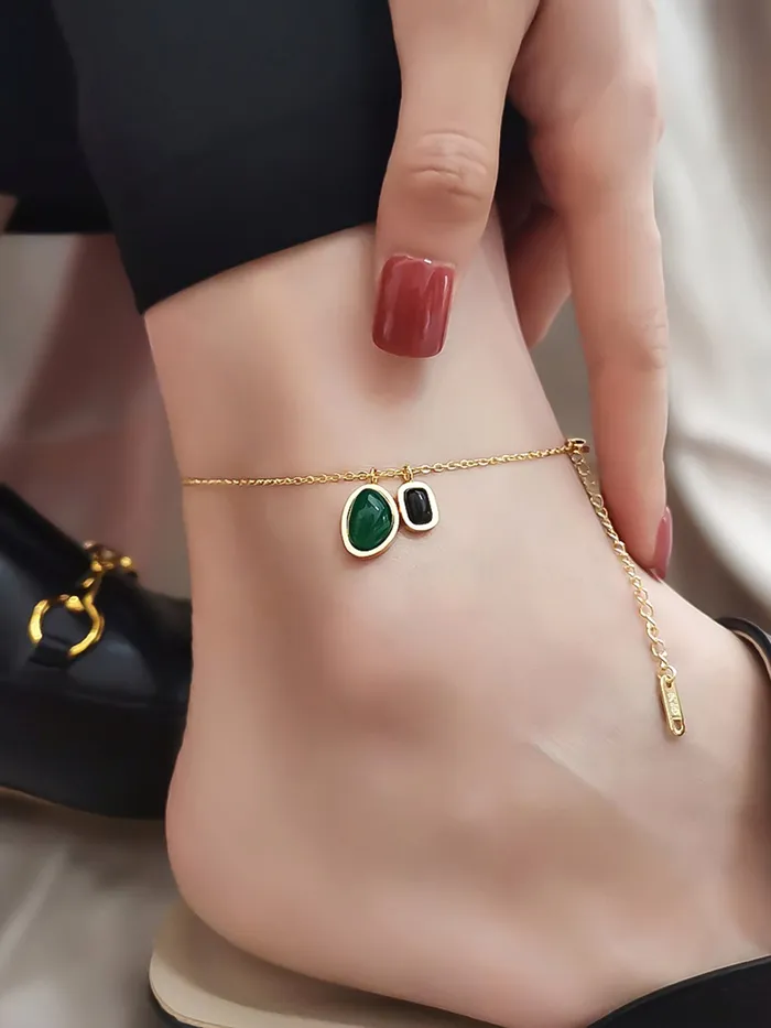 Necklaces Yellow Chimes Anklets for Women and Girls Fashion Golden Anklets for Women Gold Plated Green Ston Anklets Payal for Women Birthday Gift For Girls Women Anniversary Gift for Wife Yellow Chimes