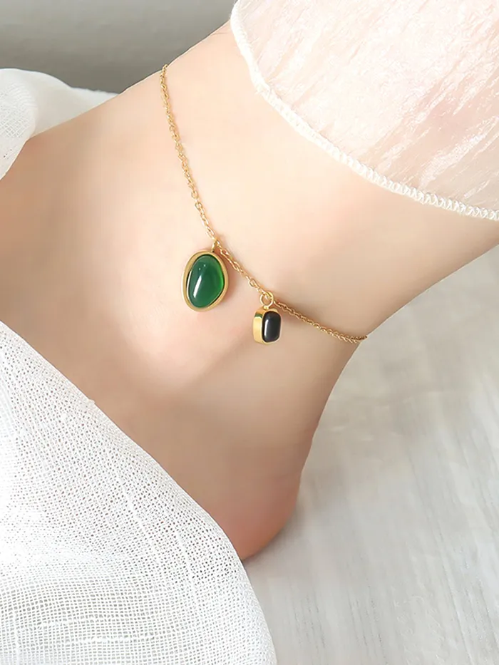 Necklaces Yellow Chimes Anklets for Women and Girls Fashion Golden Anklets for Women Gold Plated Green Ston Anklets Payal for Women Birthday Gift For Girls Women Anniversary Gift for Wife Yellow Chimes