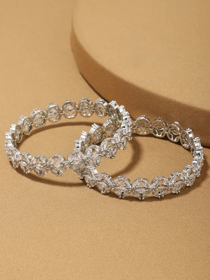 Necklaces Yellow Chimes Bangles for Women Silver Toned White ADAmerican Diamond Studded Floral Designed 2 Pcs Set Bangles for Women and Girls Yellow Chimes