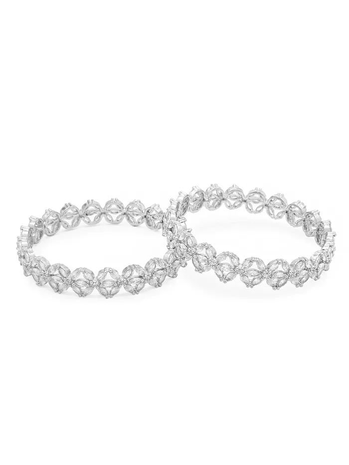 Necklaces Yellow Chimes Bangles for Women Silver Toned White ADAmerican Diamond Studded Floral Designed 2 Pcs Set Bangles for Women and Girls Yellow Chimes
