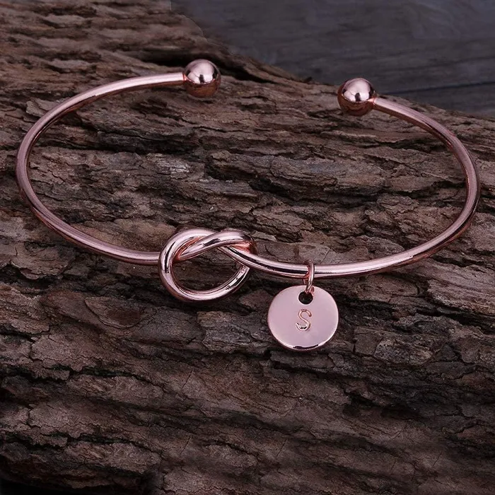 Necklaces Yellow Chimes Bracelet for Women Charming Knot Heart Alphabet Letters S Initial Rose Gold Plated Cuff Bangle Best Gift Love Proposal Bracelet for Women and Girls Yellow Chimes