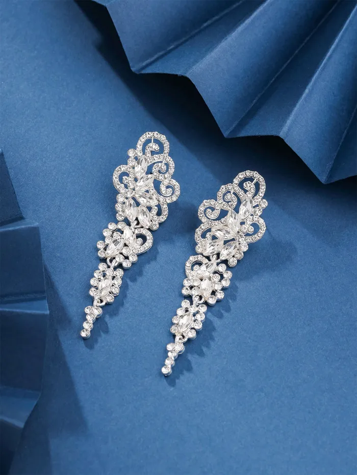 Necklaces Yellow Chimes Crystal Danglers Earrings for Women Silver Earrings for Girls Fashion Women Earrings White Stone Long Dangler Earrings Birthday Gift For Girls Anniversary Gift for Wife Yellow Chimes